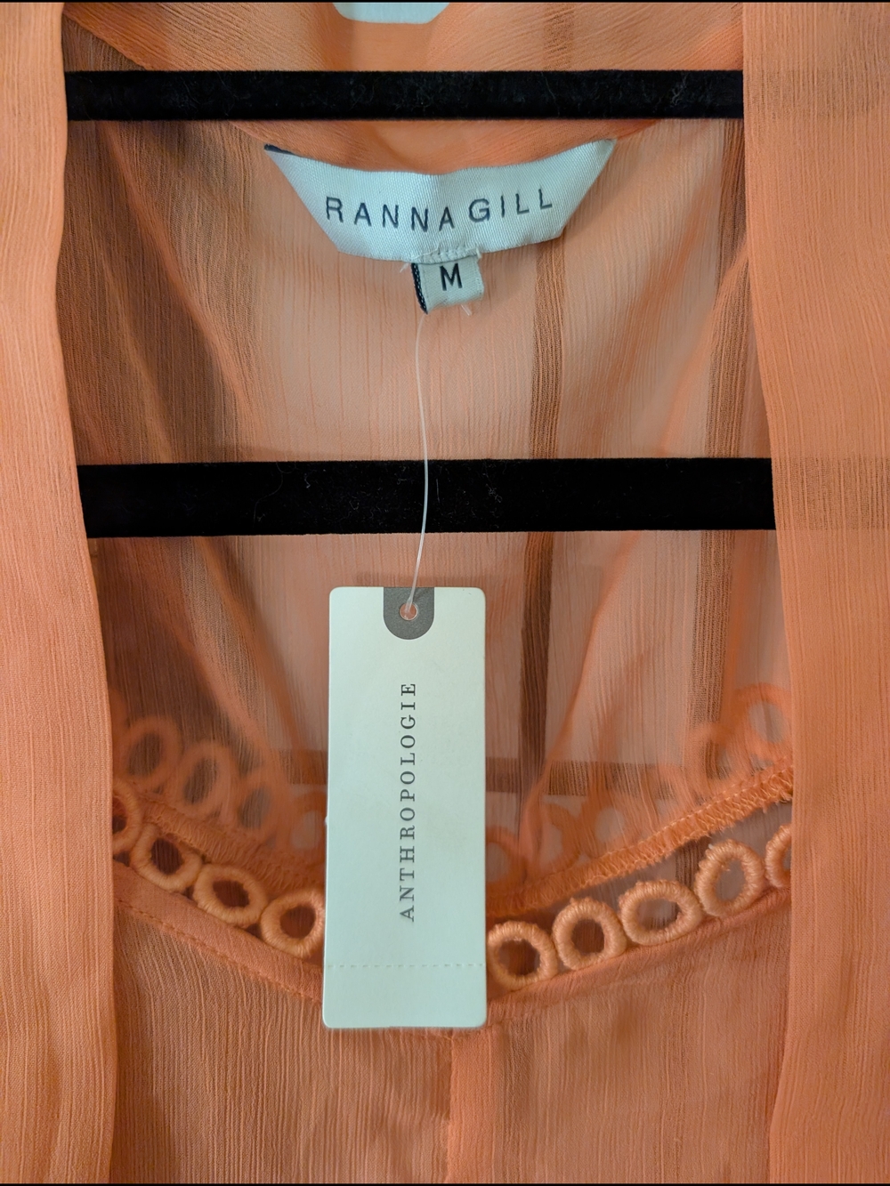 Ranna Gill Anthropologie Orange Sheer Pleated Blouse Top M NWT - Picture 3 of 5